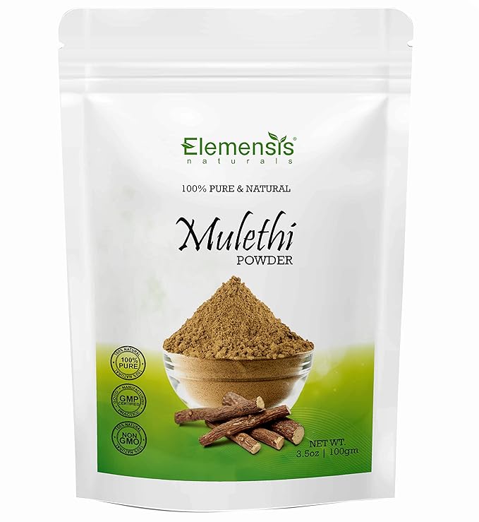 Elemensis Naturals Pure & Natural Mulethi Powder For Skin Whitening, Licorice Powder For Body, Skin and Hair