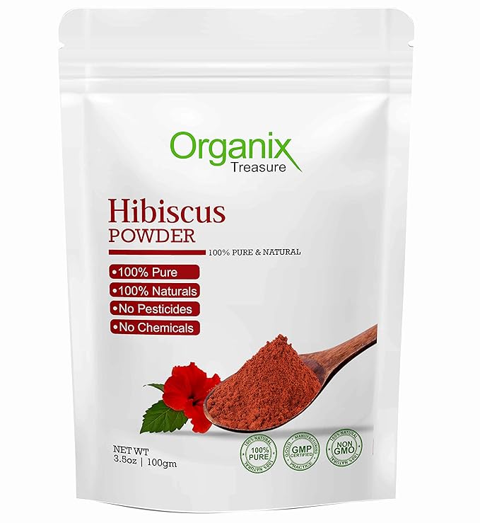 Organix Treasure Pure & Natural Hibiscus Flower Powder for Face Packs and Hair Growth & Care.