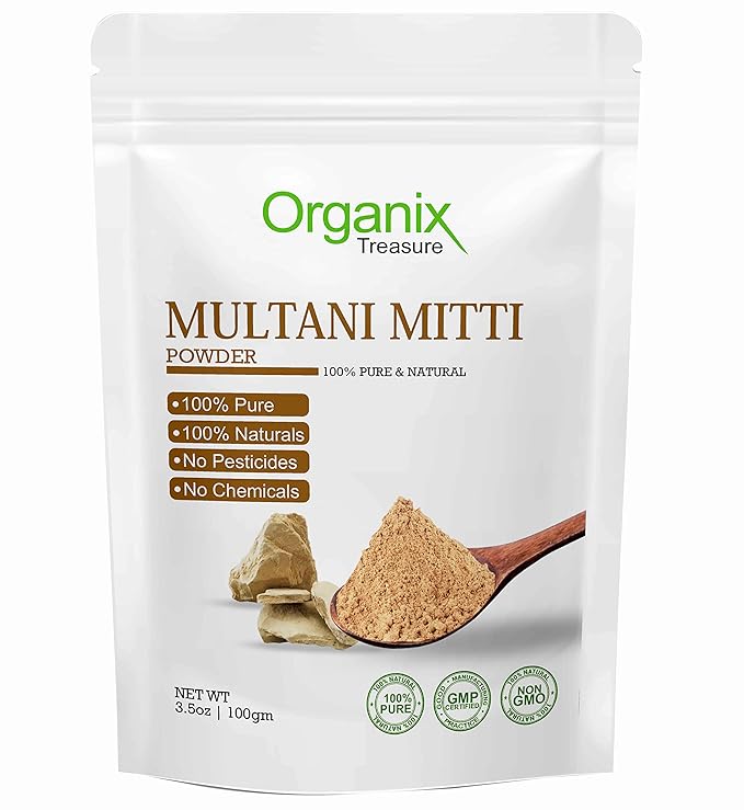 Organix Treasure Pure & Natural Herbal Multani Mitti Face Pack Powder for Glowing Dry Skin