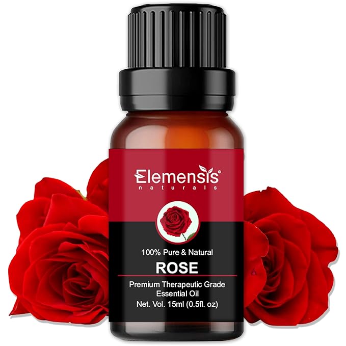 Elemensis Naturals Pure & Natural Rose Essential oil Pure and Natural Therapeutic grade Steam distilled oil for skin care, Hair care, and Aromatherapy