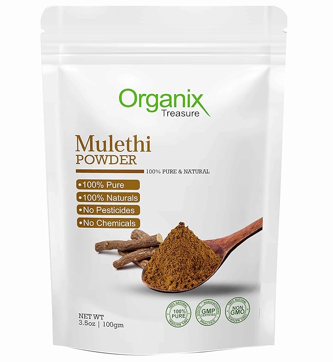 Organix Treasure Pure & Natural Mulethi Powder For Skin Whitening, Licorice Powder For Body, Skin and Hair