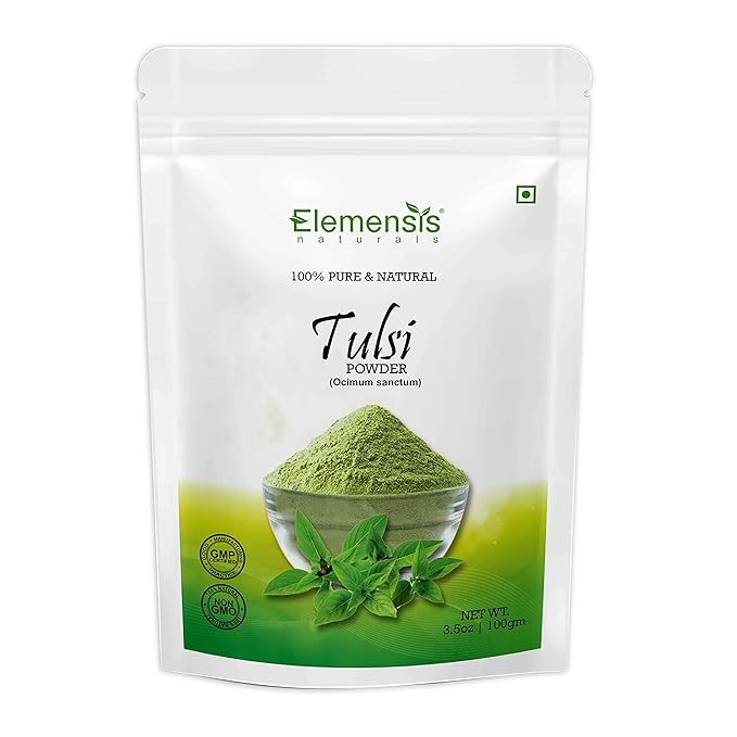 Elemensis Naturals Pure Tulsi Powder for Skin & Hair Treatment, Ayurvedic Immunity Booster, Basil powder (Ocimum Sanctum)