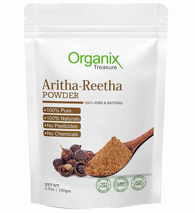 Organix Treasure Pure & Natural Aritha/Reetha/Ritha/Soapnuts (Sapindus Mukorossi) Powder For Silky & Smooth Hairs.