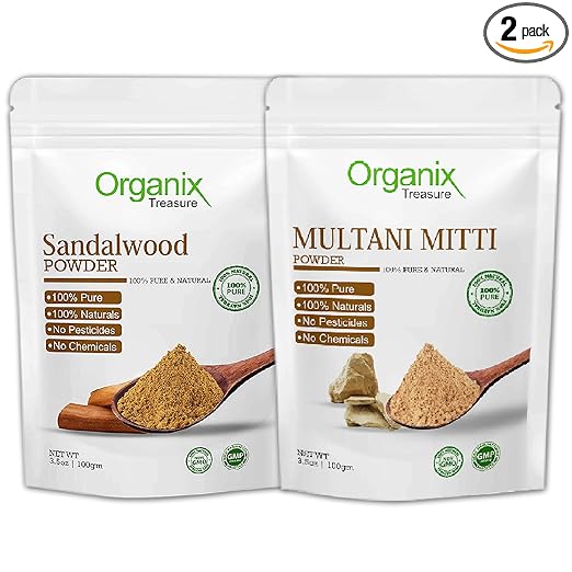 Organix Treasure Pure & Natural Sandalwood, Herbal Multani Mitti Powder for face mask & Pack - (Each 100 gm)