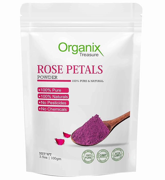 Organix Treasure Pure and Natural Double Filtered Rose Petal Powder For Skin, Face Pack Mask for Fairness, Tanning & Glowing Skin
