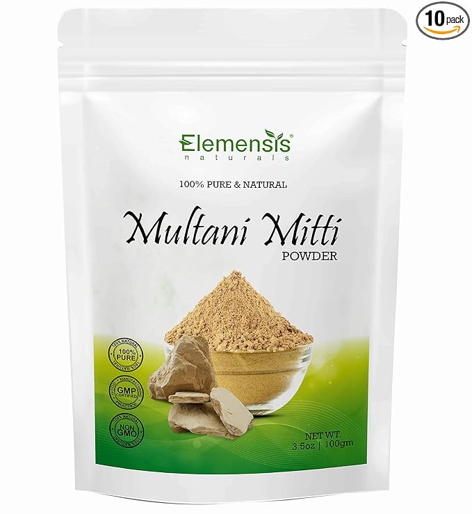 Elemensis Naturals Pure & Natural Herbal Multani Mitti Face Pack Powder for Glowing Dry Skin, 1Kg (Pack Of 10, Each 100gm)
