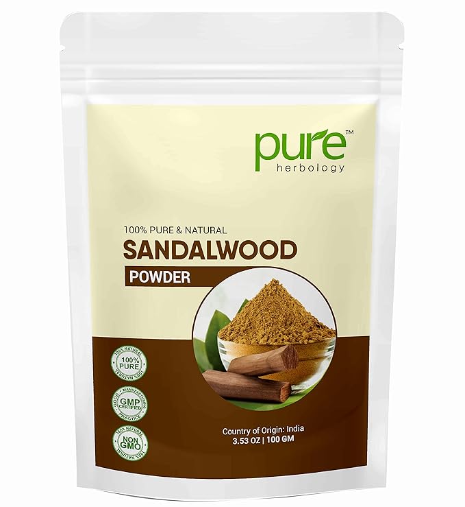 Pure Herbology Pure & Natural Sandalwood Powder for Face, Skin Whitening, Face mask and Facial, Skin Care, (100Gm)