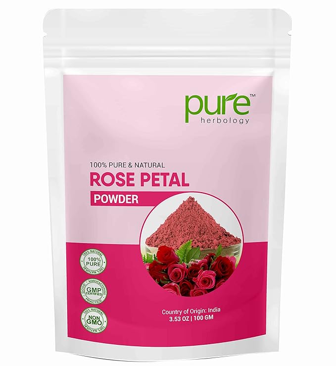 Pure Herbology Pure and Natural Double Filtered Rose Petal Powder For Skin, Face Pack Mask for Fairness, Tanning & Glowing Skin, 100gm