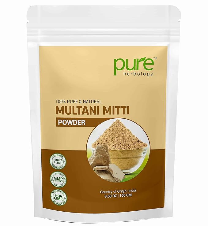 Pure Herbology Pure & Natural Multani Mitti Powder for Face Glowing & Dry Skin, Facial Care, (100Gm)