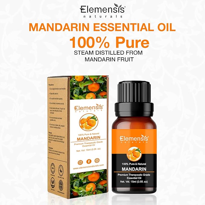 Elemensis Naturals Pure & Natural Mandarin Essential Oil for Improves Skin Tone & Adds Shine To Hair, Cruelty Free