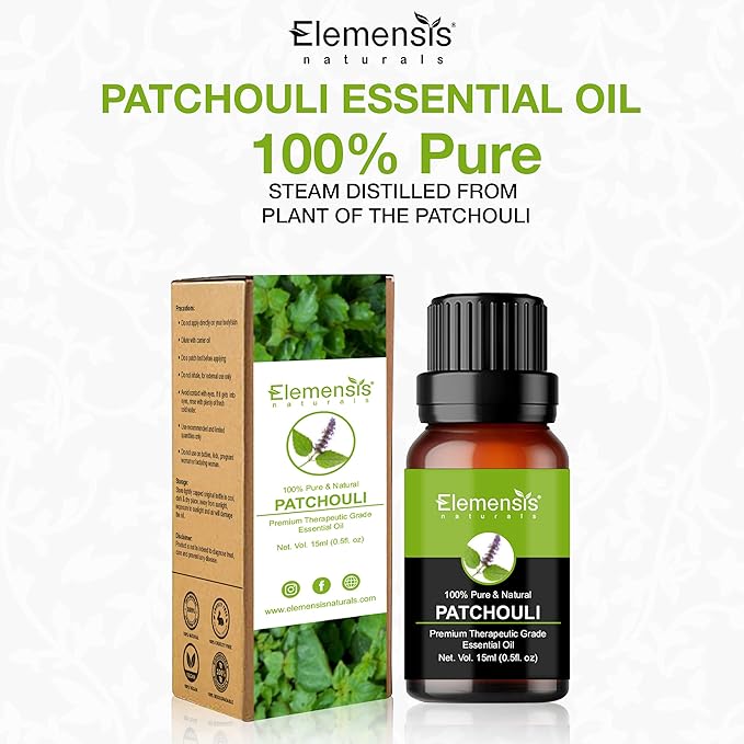Elemensis Naturals Pure & Natural Patchouli Essential Oil for Undiluted Therapeutic grade for Skin Care, Hair Care, Relief from Stress & Anxiety and Aromatherapy