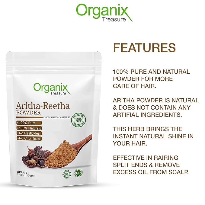 Organix Treasure Pure & Natural Aritha/Reetha/Ritha/Soapnuts (Sapindus Mukorossi) Powder For Silky & Smooth Hairs.