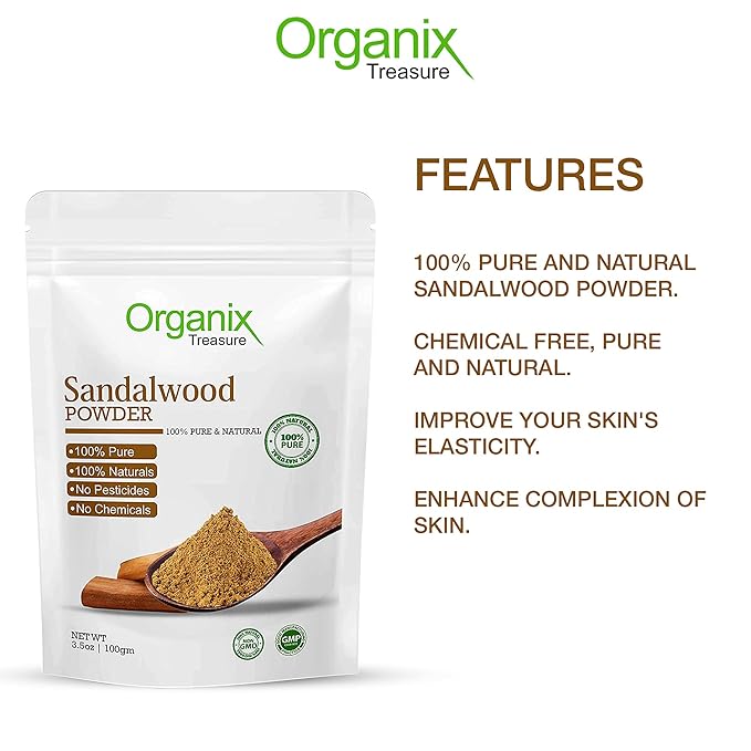 Organix Treasure Pure & Natural Sandalwood Powder for Face Masks, Facials and Skin Care