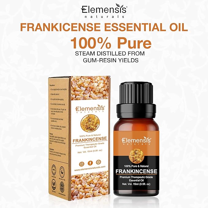 Elemensis Naturals Pure Frankincense Essential oil for skin whitening, Good Vibes, Diffuser, Natural Frankincense oil for Therapeutic Grade