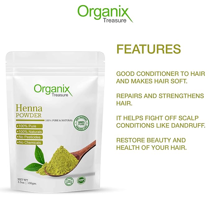 Organix Treasure Pure & Natural Henna powder for Healthy and Strong Hair, Hair fall Control, Repairs damaged hair.