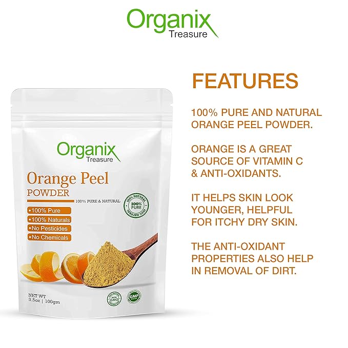 Organix Treasure Pure & Natural Orange Fruit Peel Powder for Face care and Skin Whitening (Pack Of 1, 100gm)