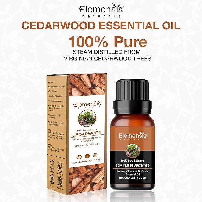 Elemensis Naturals Pure & Natural Cedarwood Essential Oil for Undiluted for Skin, Hair and Aromatherapy