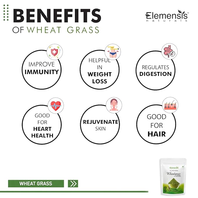 Elemensis Naturals Pure Wheat grass Powder Vegan, Superfood | Antioxidant, Energy, Detox, Immunity Booster, Skin Health, wheatgrass powder