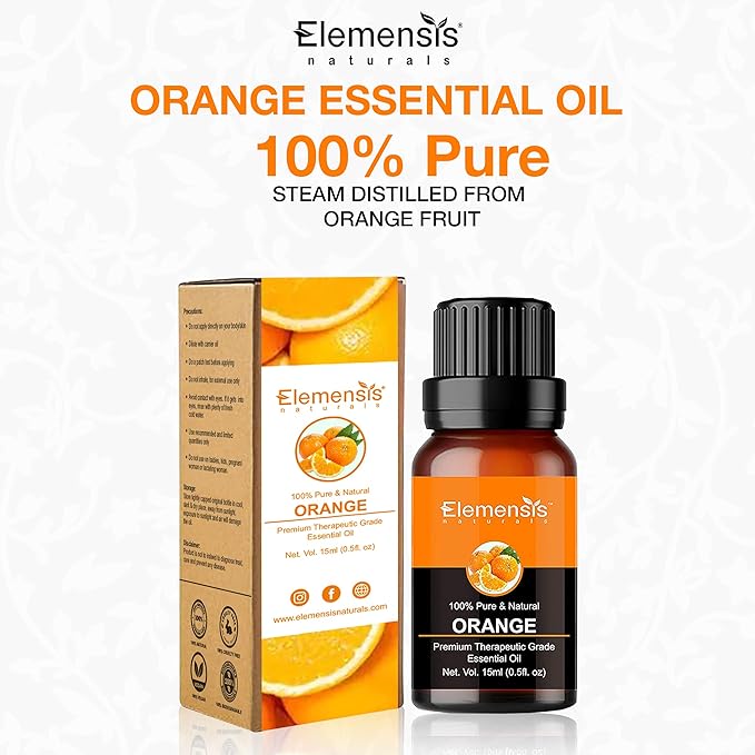 Elemensis Naturals Orange Essential Oil 100% Pure, Undiluted Therapeutic Grade orange oil for Skin, Hair, Body, Face