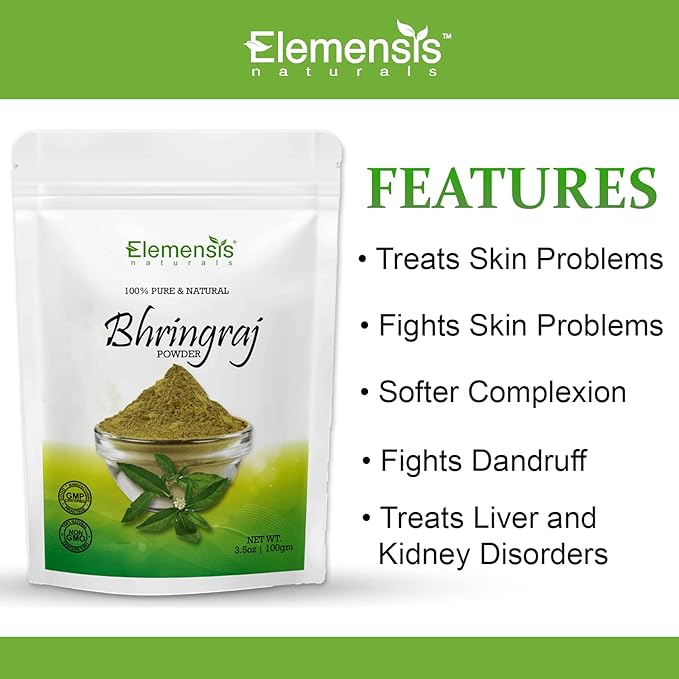 Elemensis Naturals Pure & Natural Bhringraj (Eclipta Alba) Powder for Skin, Hair & Internal Care, 100gm