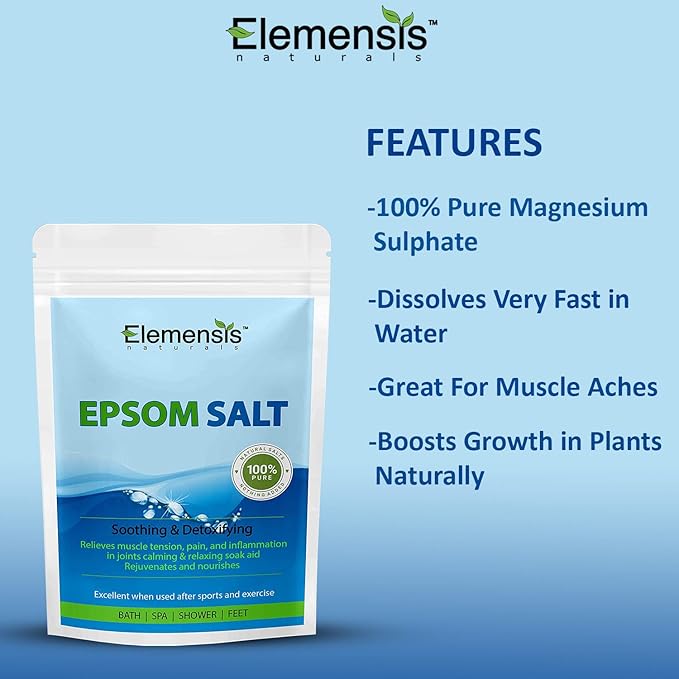 Elemensis Naturals Epsom Salt Granule(Magnesium Sulphate) For Bathing, Relaxing Foot and Pain Relief Therapeutic Spa Treatment & Refreshing Body