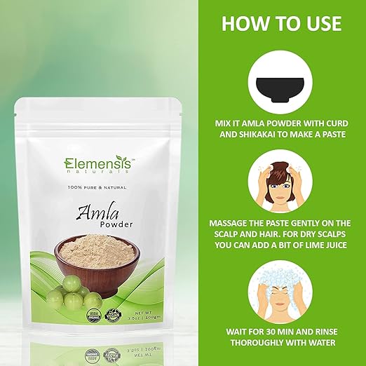 Elemensis Naturals Pure & Natural Organically Grown Amla Powder for Hair care and Face care