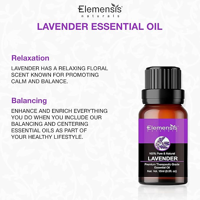 Elemensis Naturals Lavender Essential Oil for Sleep, Hair Growth, Skin Care, 100% Pure, Natural and Undiluted lavender oil