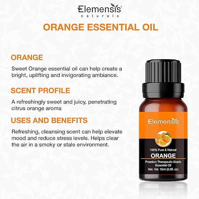 Elemensis Naturals Orange Essential Oil 100% Pure, Undiluted Therapeutic Grade orange oil for Skin, Hair, Body, Face
