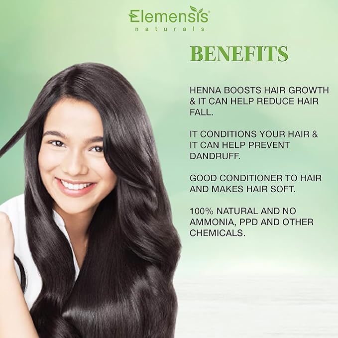 Elemensis Naturals Pure & Natural Henna powder for Healthy and Strong Hair and Hair fall Control Repairs damaged hair