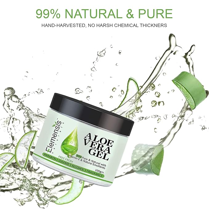 Elemensis Naturals 99% Pure Aloe Vera Gel for face, Multipurpose Beauty Gel for Skin and Hair for Women & Men, (200gm)