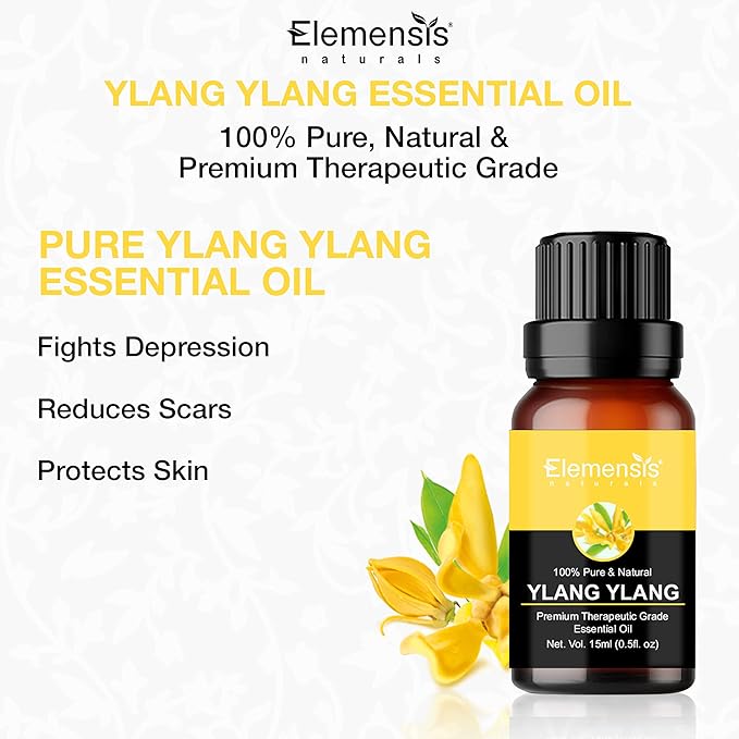 Elemensis Naturals Pure & Natural Ylang Ylang Essential Oils Undiluted for Hair, Skin, Face, Body, Aromatherapy, Massage