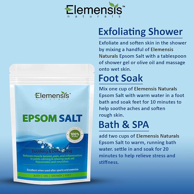 Elemensis Naturals Epsom Salt Granule(Magnesium Sulphate) For Bathing, Relaxing Foot and Pain Relief Therapeutic Spa Treatment & Refreshing Body