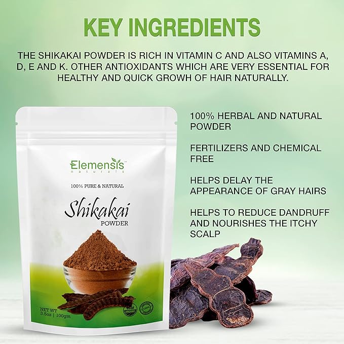 Elemensis Naturals Pure & Natural Shikakai Powder for Natural and Chemical Free Hair