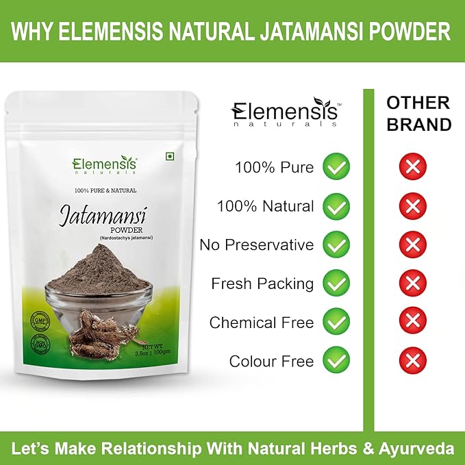 Elemensis Naturals Pure Jatamansi powder for hair growth, Eating, Sleep, and brain, for Hair treatment women & men