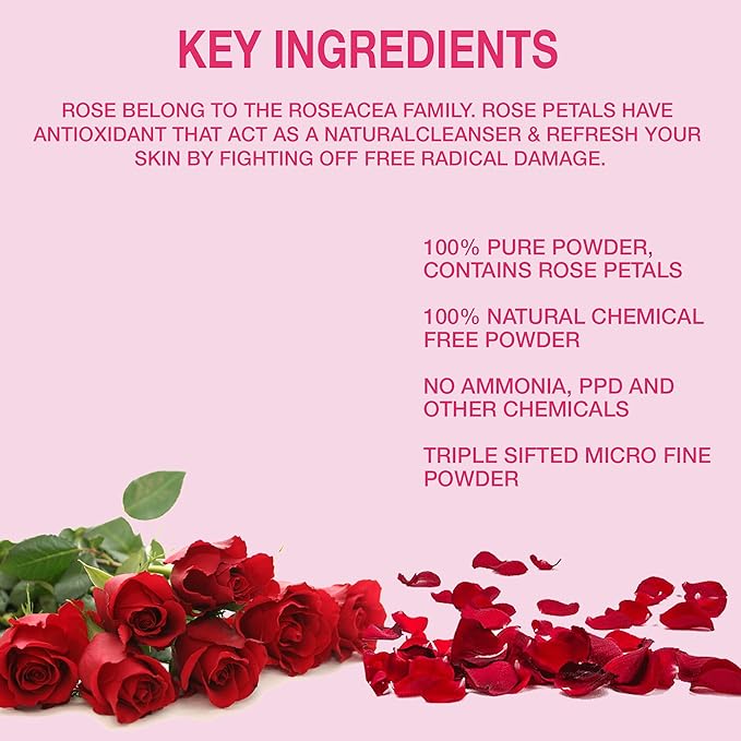 Pure Herbology Pure and Natural Double Filtered Rose Petal Powder For Skin, Face Pack Mask for Fairness, Tanning & Glowing Skin, 100gm