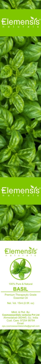Elemensis Naturals Basil Essential Oil Pure, Natural & Undiluted Therapeutic Grade for Perfect For Cough, Colds, Clear Breathing, Pain, Mosquito Repellent, Aromatherapy, Relaxation