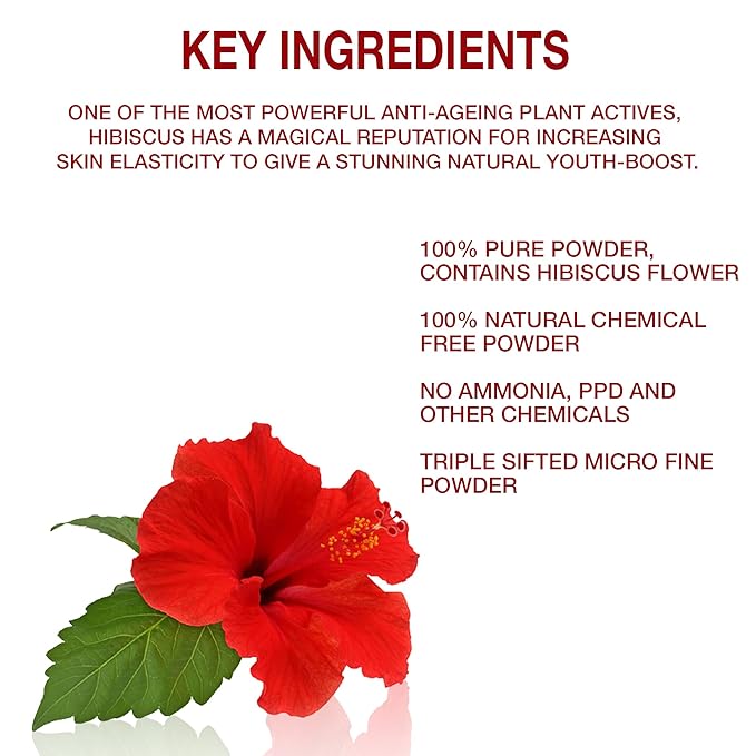 Organix Treasure Pure & Natural Hibiscus Flower Powder for Face Packs and Hair Growth & Care.
