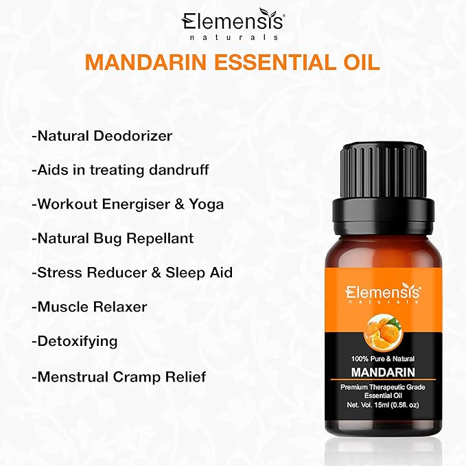 Elemensis Naturals Pure & Natural Mandarin Essential Oil for Improves Skin Tone & Adds Shine To Hair, Cruelty Free