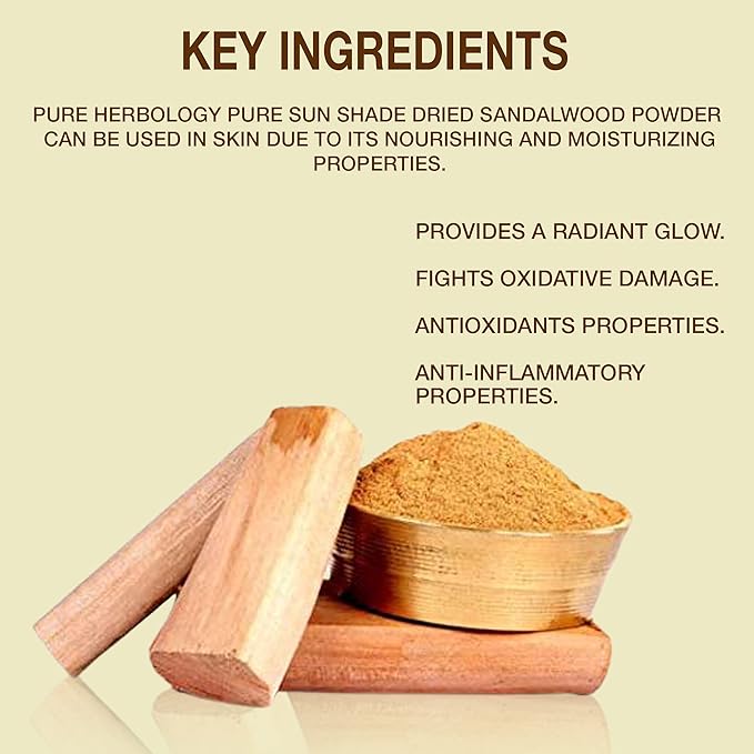 Pure Herbology Pure & Natural Sandalwood Powder for Face, Skin Whitening, Face mask and Facial, Skin Care, (100Gm)