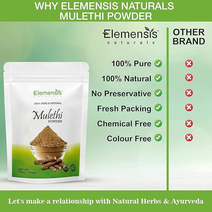 Elemensis Naturals Pure & Natural Mulethi Powder For Skin Whitening, Licorice Powder For Body, Skin and Hair