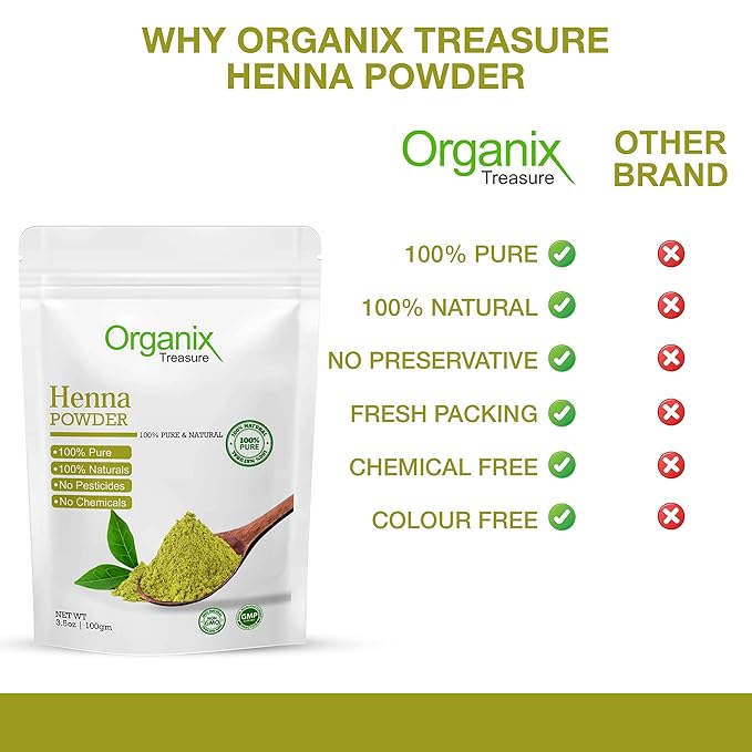 Organix Treasure Pure & Natural Henna powder for Healthy and Strong Hair, Hair fall Control, Repairs damaged hair.