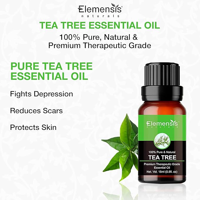 Elemensis Naturals Tea Tree Essential oil for Skin, Hair, Face, Acne Care, 100% Pure, Natural and Undiluted Therapeutic Grade Tea Tree oil