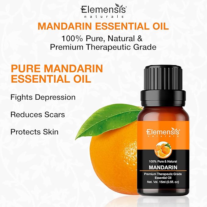 Elemensis Naturals Pure & Natural Mandarin Essential Oil for Improves Skin Tone & Adds Shine To Hair, Cruelty Free