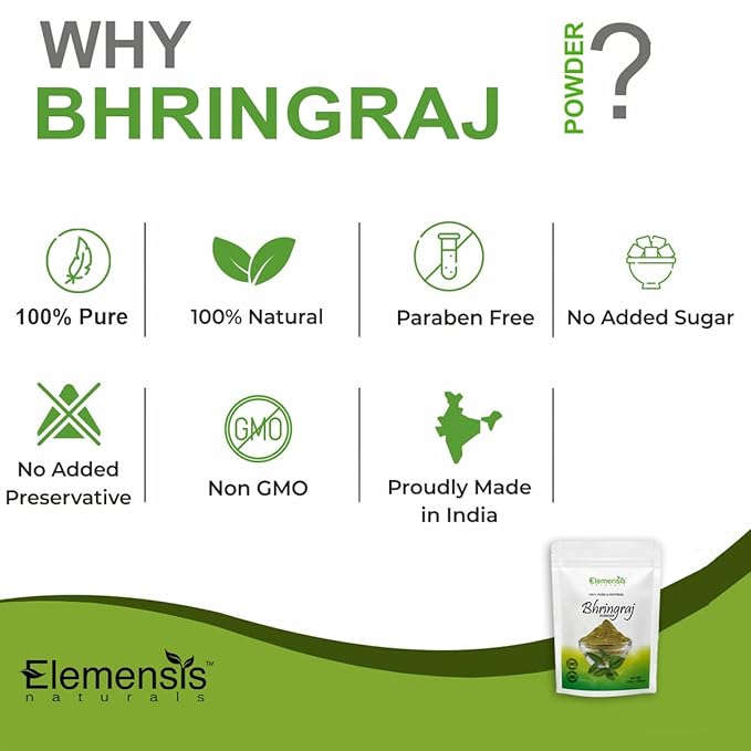 Elemensis Naturals Pure & Natural Bhringraj (Eclipta Alba) Powder for Skin, Hair & Internal Care, 100gm