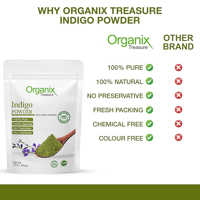 Organix Treasure Pure & Natural Indian Indigo Powder for Hair Care & Hair Growth.