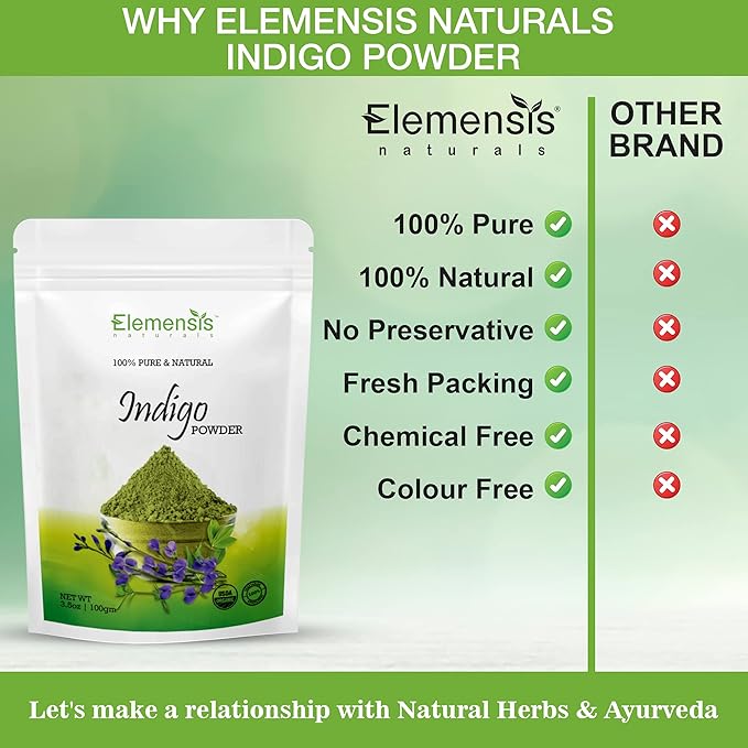 Elemensis Naturals Pure & Natural Indian Indigo Powder for Healthy and Strong Hair and Hair fall Control Repairs damaged hair Care & Hair Growth