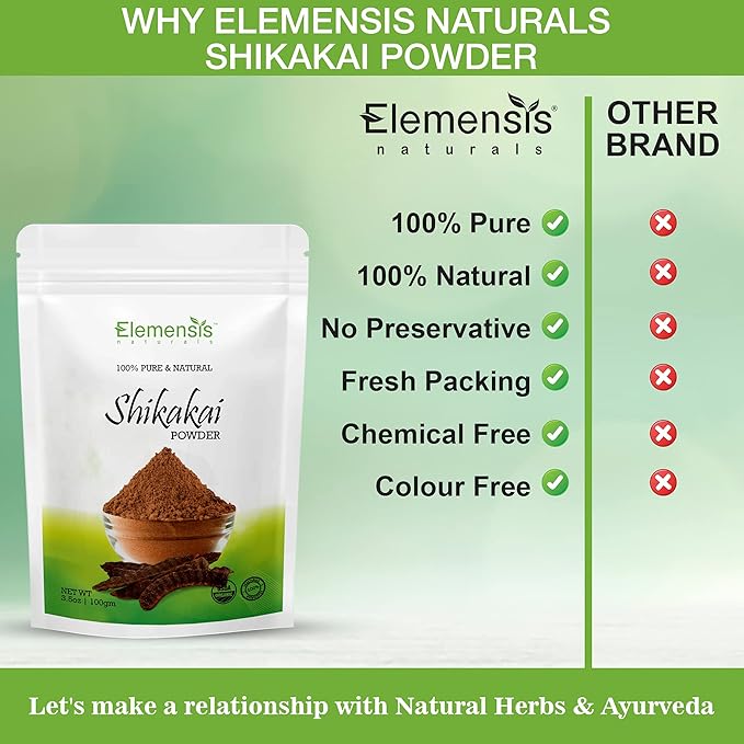 Elemensis Naturals Pure & Natural Shikakai Powder for Natural and Chemical Free Hair