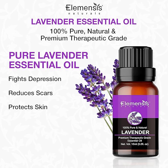 Elemensis Naturals Lavender Essential Oil for Sleep, Hair Growth, Skin Care, 100% Pure, Natural and Undiluted lavender oil
