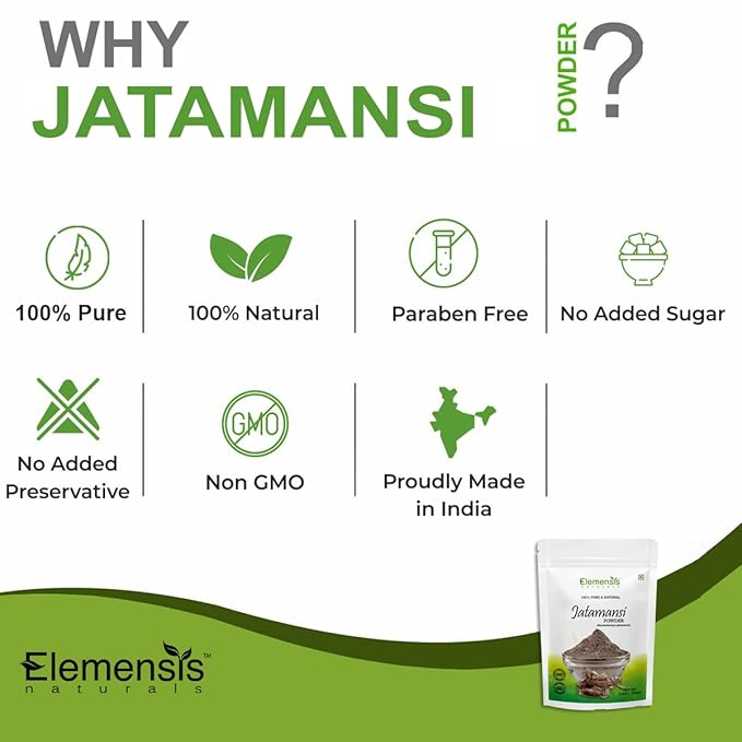 Elemensis Naturals Pure Jatamansi powder for hair growth, Eating, Sleep, and brain, for Hair treatment women & men
