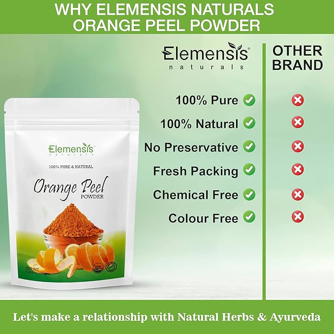 Elemensis Naturals Pure & Natural Orange Fruit Peel Powder for Glowing Skin, For Face Pack Skin Whitening, Acne & Pimple